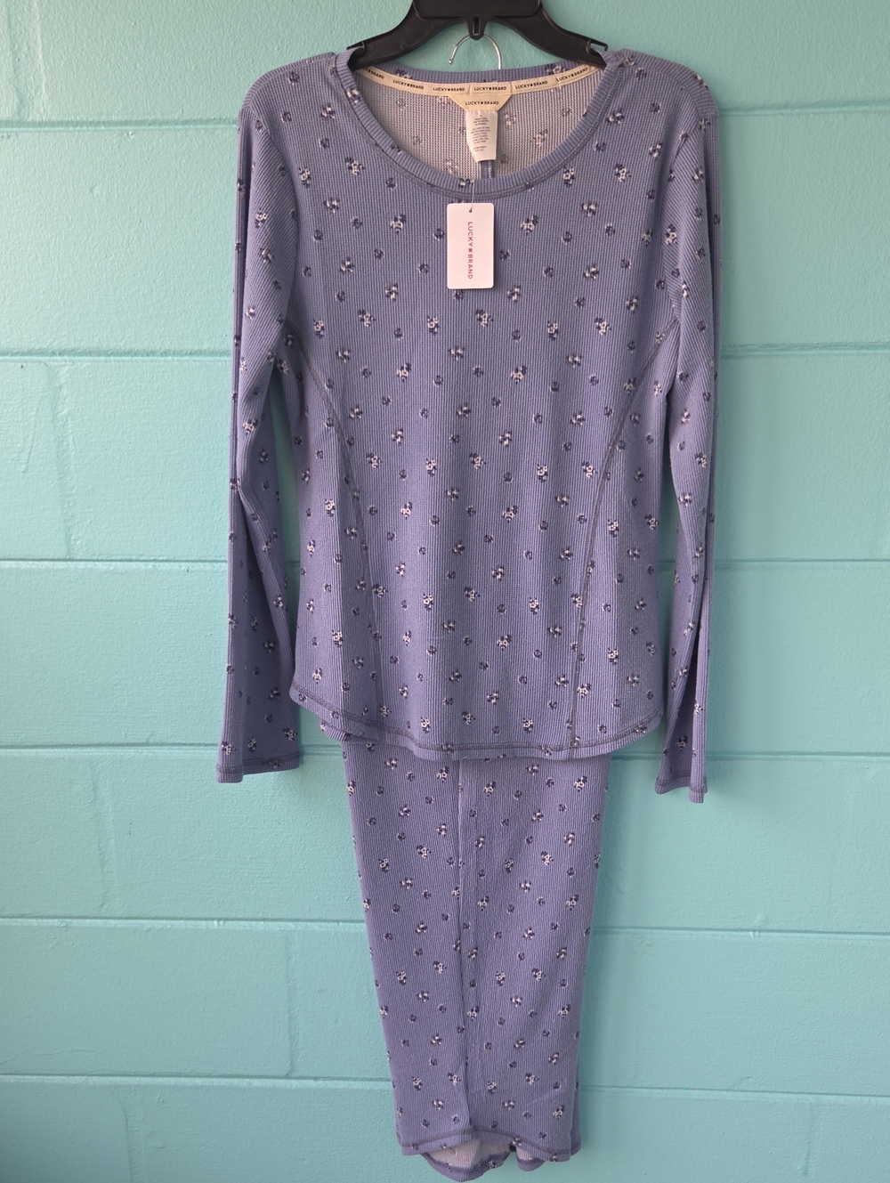 NWY "Lucky Brand" Waffle Knit Thermal 2-Piece Pajama Set Woman's Size X-Large